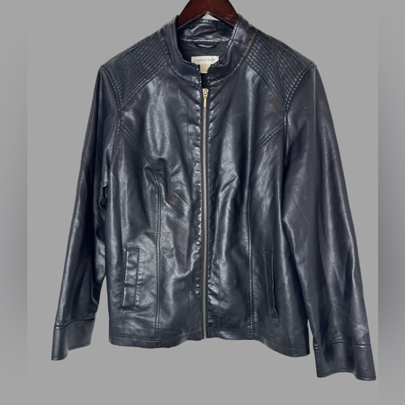 Christopher & Banks Other - CJ Banks | Black Faux Leather Moto Jacket Zip Front Quilted Detail Size Large